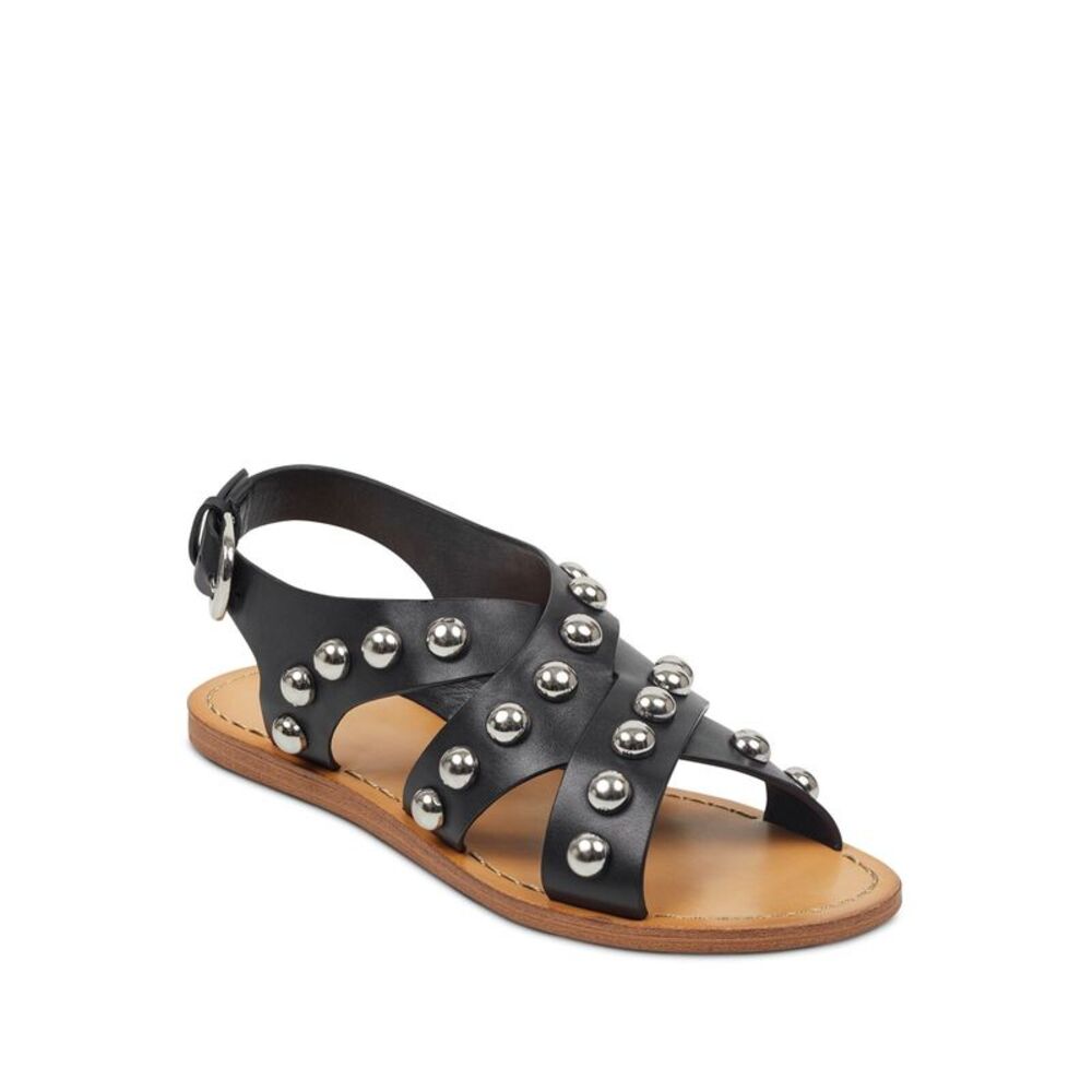MARC FISHER Womens Black Studded Prancer Round Toe Leather Gladiator Sandles 6 M